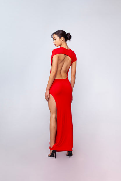 red dress with butterflies FARM Rio Red Butterfly Midi Dress